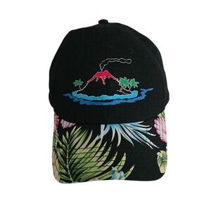 Otto Cap Hawaiian Tropical Floral Volcano Black Adjustable Cap Hat One Size